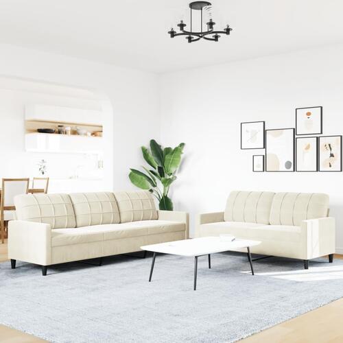 2 personers sofa med hynder velour cremefarvet