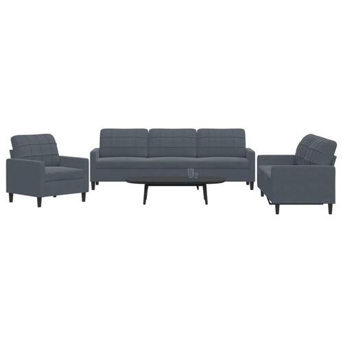 3 personers sofa med hynder velour mørkegrå