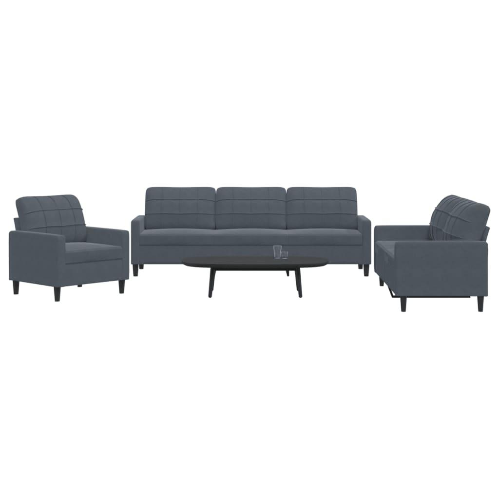 3 personers sofa med hynder velour mørkegrå