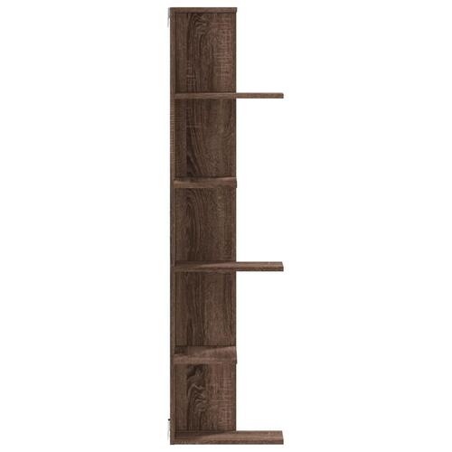 Væghængt hjørnehylde 36,5x36,5x140 cm konstrueret træ brunt eg