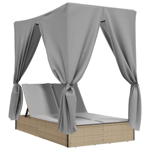 Solseng med tag og gardiner polyrattan beige