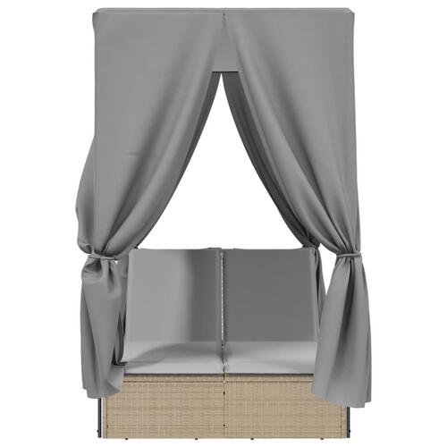 Solseng med tag og gardiner polyrattan beige