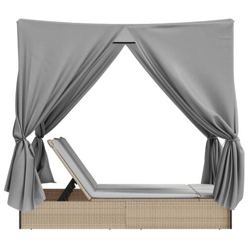 Solseng med tag og gardiner polyrattan beige
