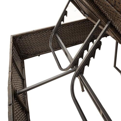Dobbelt loungesofa med hynder og parasol polyrattan brun