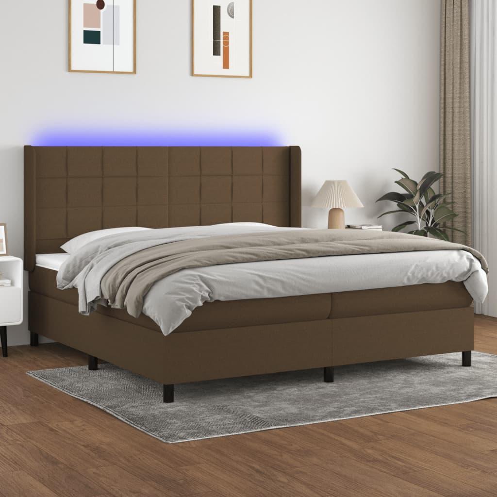 Kontinentalseng med LED-lys 200 x 200 cm - stof, mørkebrun billede