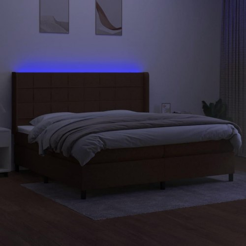 Kontinentalseng med LED-lys 200 x 200 cm - stof, mørkebrun