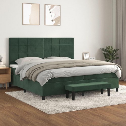 Kontinentalseng med madras 200×200 cm i fløjl - mørkegrøn