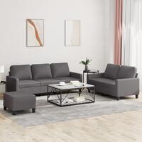 3 personers sofa med hynder kunstlæder grå