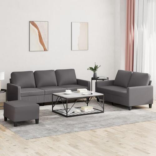 3 personers sofa med hynder kunstlæder grå