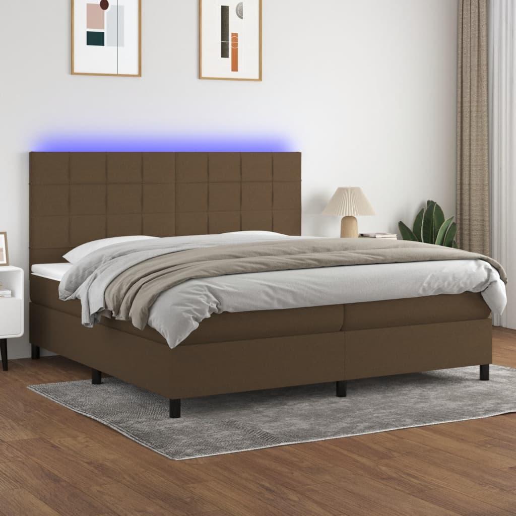 Kontinentalseng med LED-lys 200 x 200 cm - stof, mørkebrun billede
