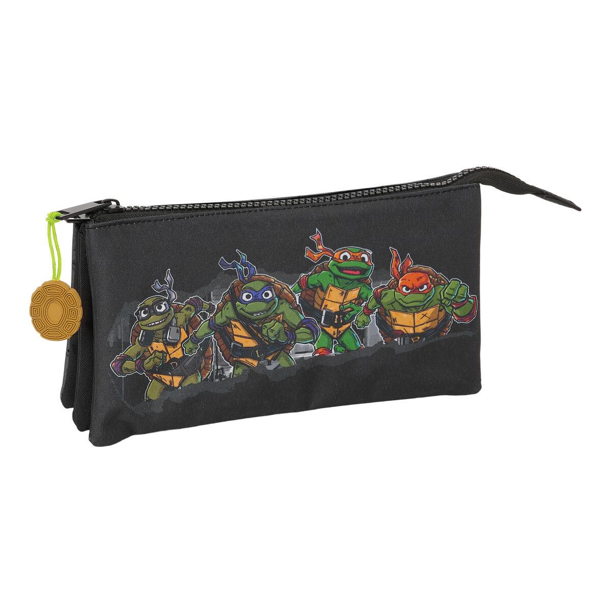 Teenage Mutant Ninja Turtles tredobbelt penalhus - sort/grå 22 × 12 × 3 cm
