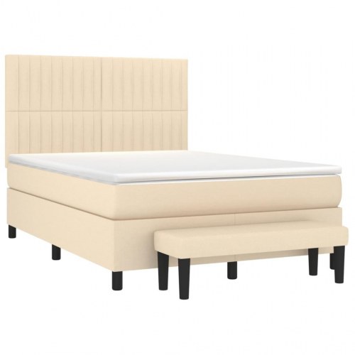 Kontinentalseng med madras 140x190 cm - stof, cremefarvet