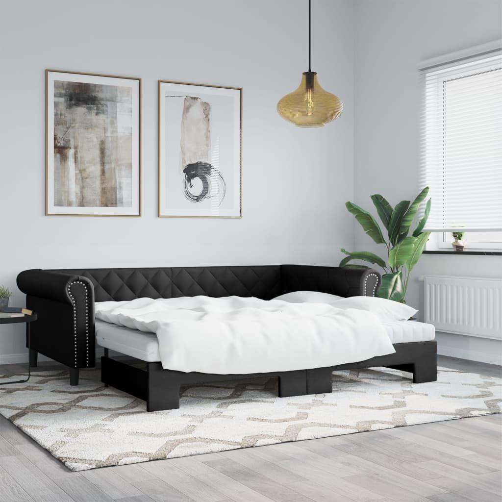 Daybed Kunstlæder Farvet - Sort / med udtræk / 90 x 200 cm