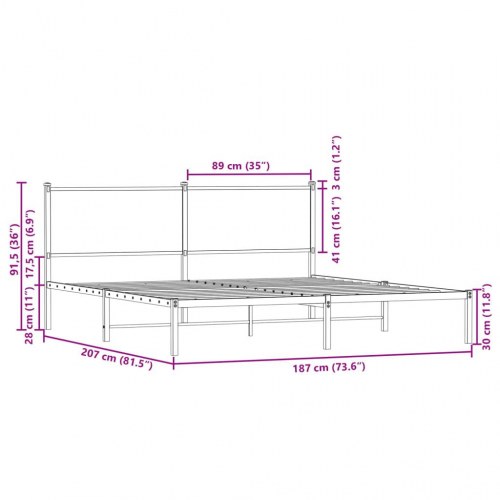 Sengeramme uden madras 180x200 cm metal brun egetræsfarve