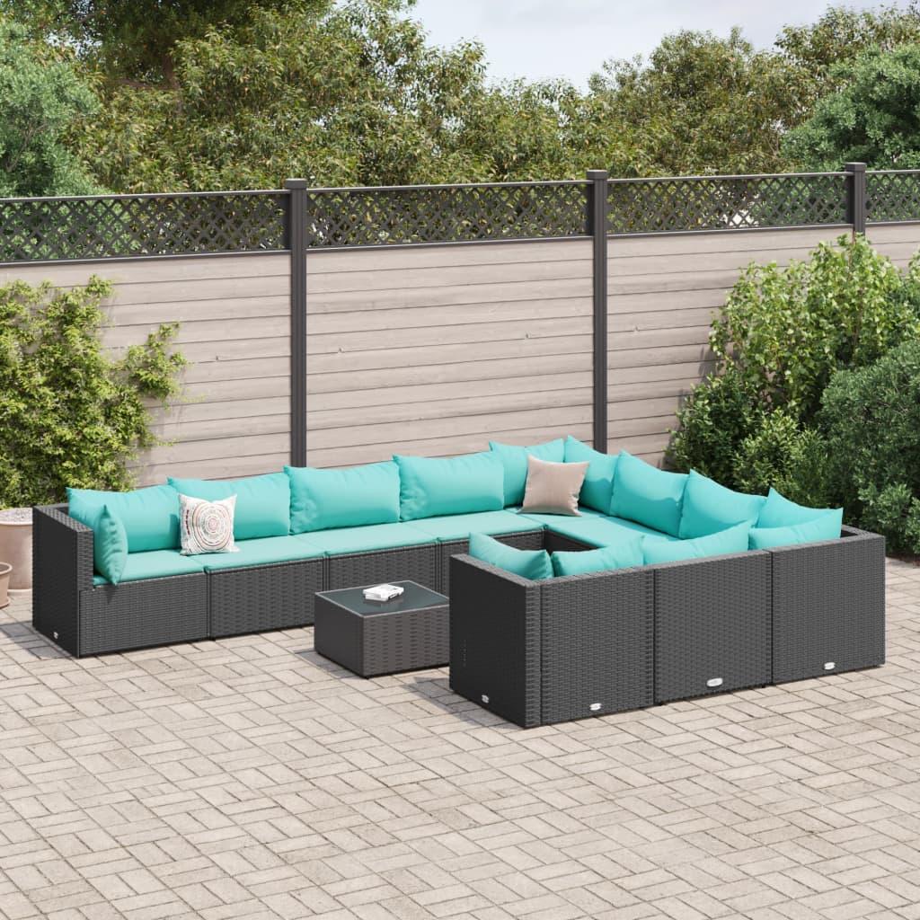 Sofasæt til haven 11 dele med hynder polyrattan sort billede