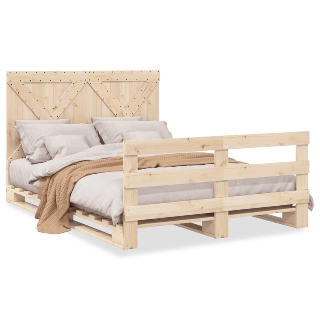 Sengeramme Med Sengegavl Massivt Fyrretræ Naturfarvet - with cross headboard & footboard / 160 x 200 cm