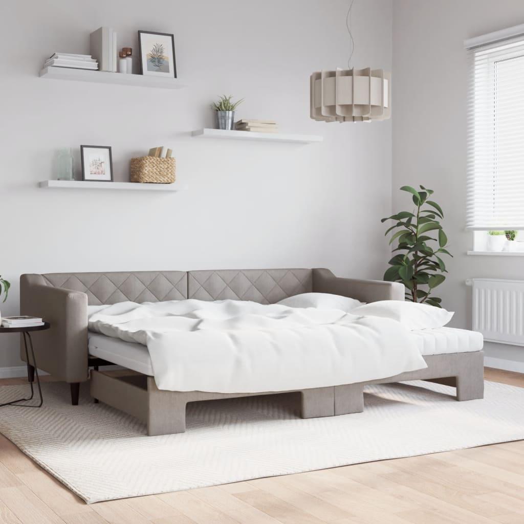 Daybed med udtræk og madras 90x200 cm stof gråbrun
