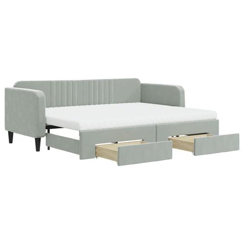 Daybed med udtræk og skuffer 80x200 cm velour lysegrå