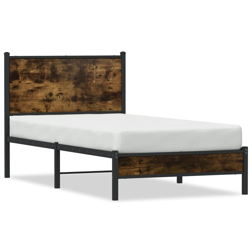 Sengeramme i metal 90 x 190 cm - røget egetræslook, med sengegavl billede