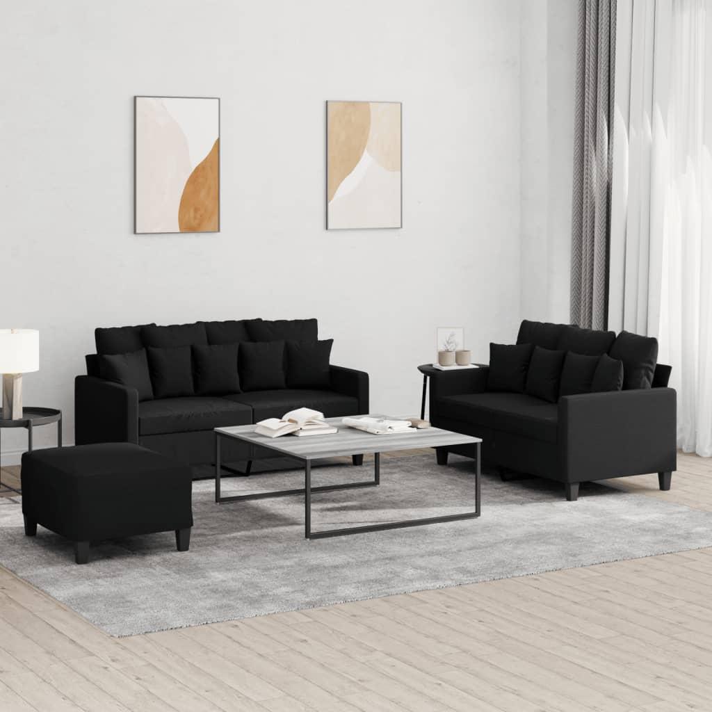 3 personers sofa med hynder stof sort