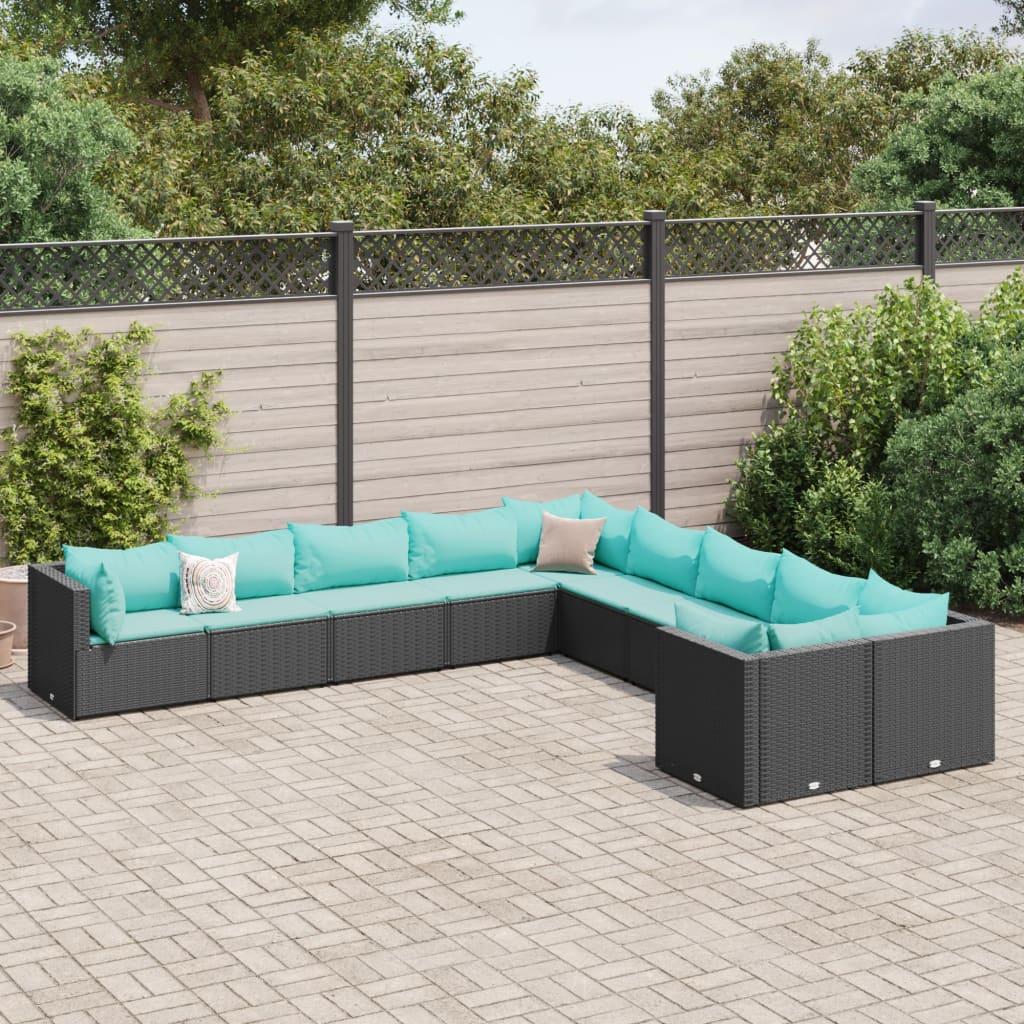 Sofasæt til haven 10 dele med hynder polyrattan sort billede