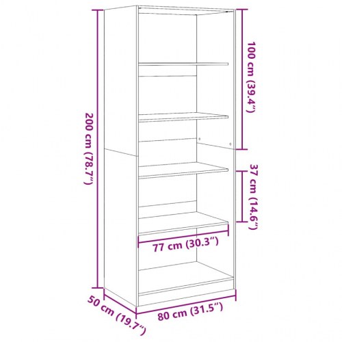 Klædeskab 80×50×200 cm i konstrueret træ - gammelt træ-look