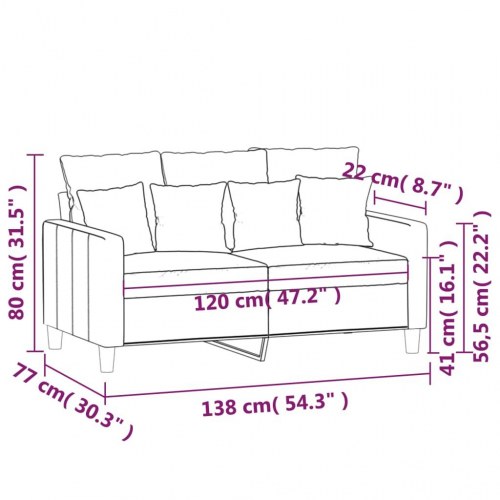 2-personers sofa i velour - cremefarvet, sædebredde 120 cm