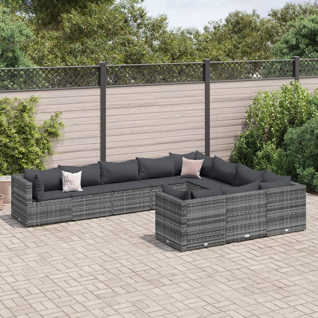 Sofasæt til haven 10 dele med hynder polyrattan grå billede