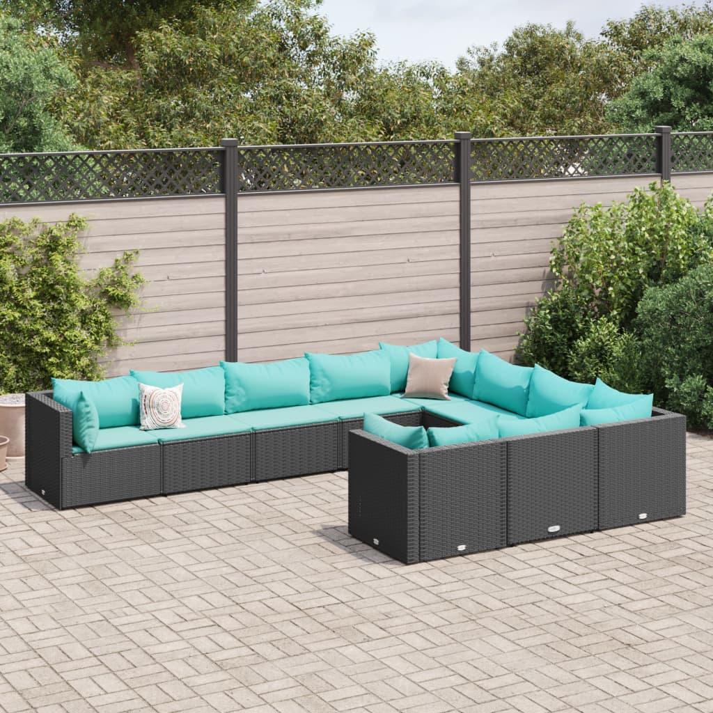 Sofasæt til haven 10 dele med hynder polyrattan sort billede
