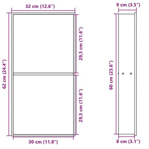 Brusehylde 32x62x9 cm rustfrit stil matsort