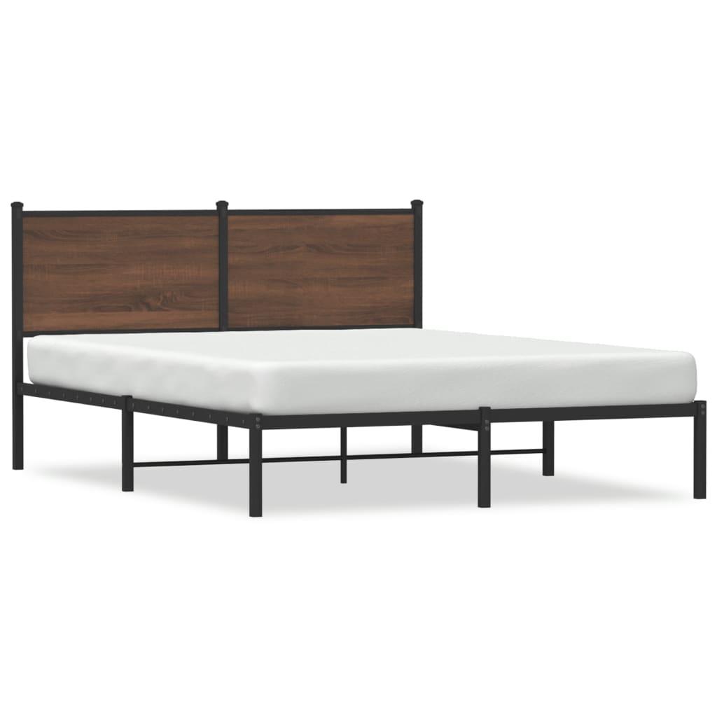 Sengeramme i metal med sengegavl - 137 x 190 cm, brun egetræ billede