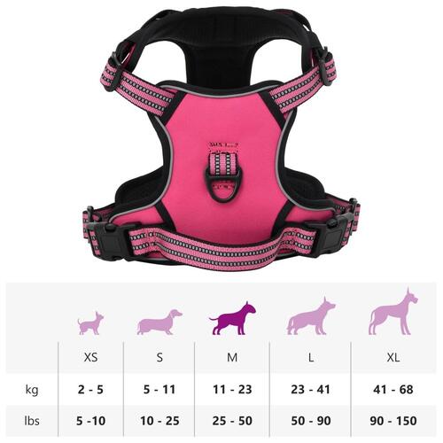 Hundesele med refleksstriber str. M justerbar pink