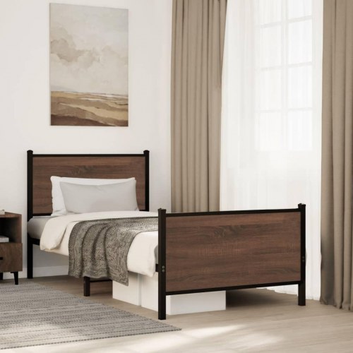 Sengeramme 75x190 cm uden madras metal brun egetræsfarve