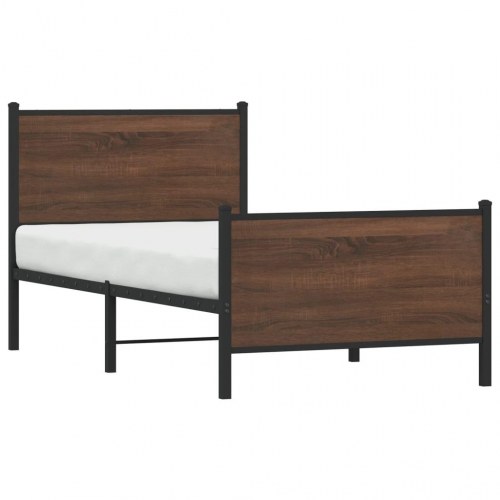 Sengeramme 75x190 cm uden madras metal brun egetræsfarve