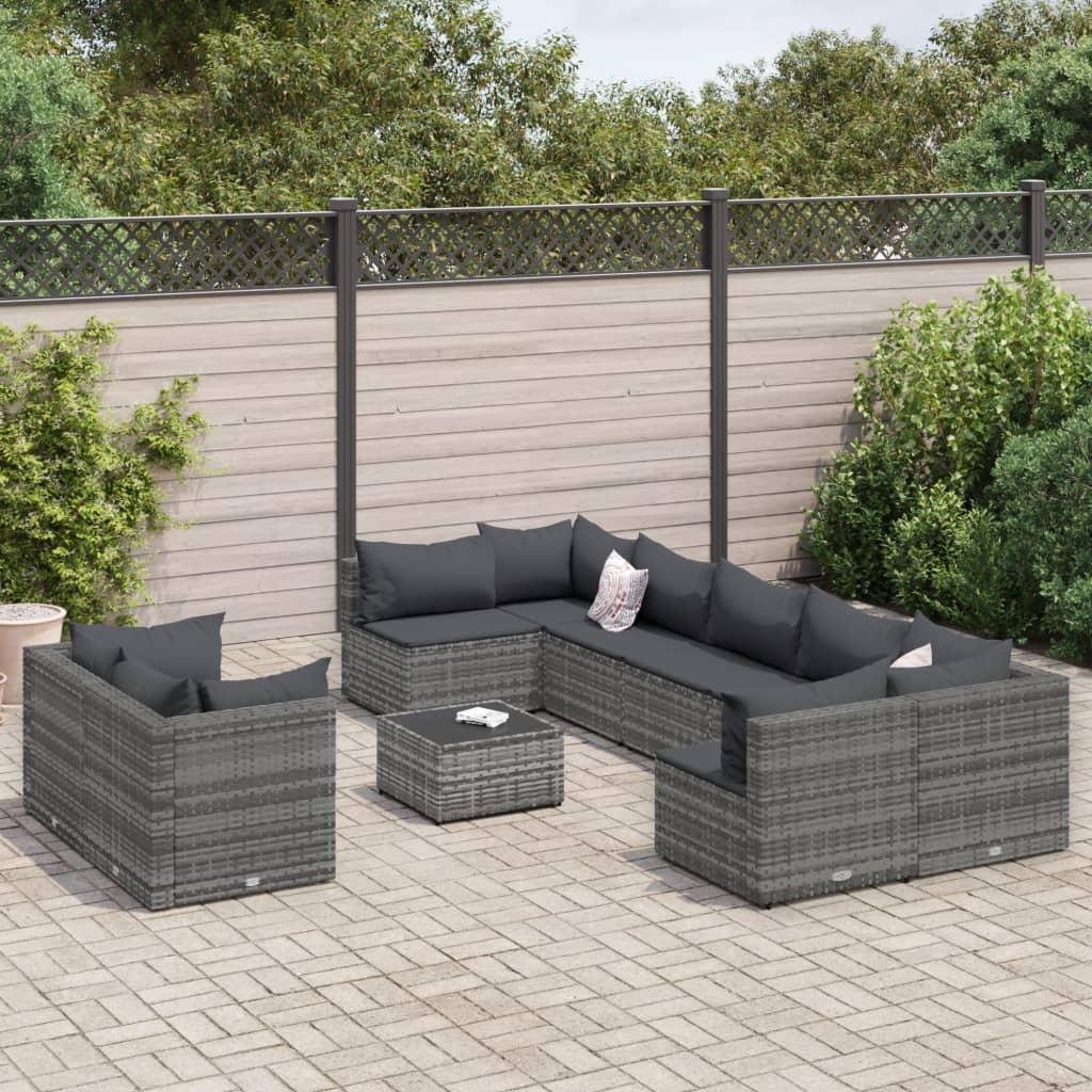 Sofasæt til haven 10 dele med hynder polyrattan grå billede