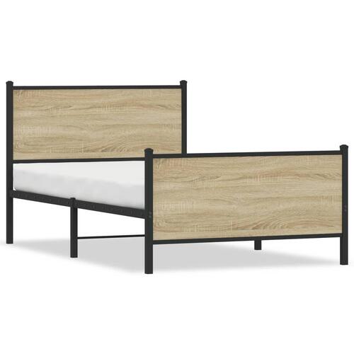 Sengeramme med sengegavl og fodgærde 107x203 cm metal sonoma-eg