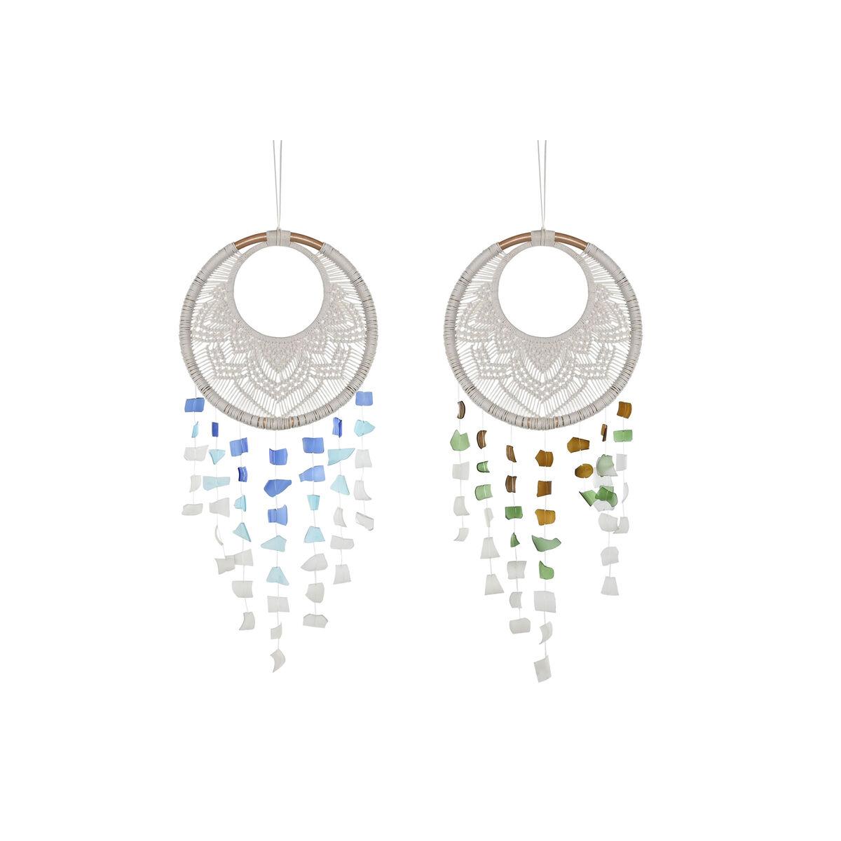 Hængende dekoration - Boho makramé i blå, hvid og brun (sæt á 2)