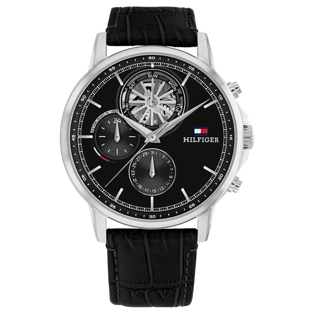 Herreur Tommy Hilfiger 1691635 - sort læderrem, kvarts