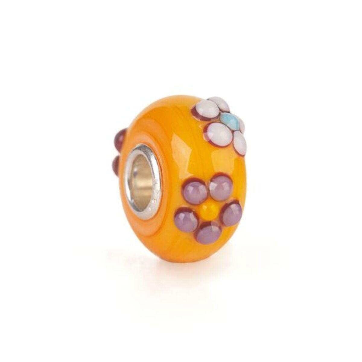 Trollbeads charmperle TGLBE-20143 - orange glas med blomster
