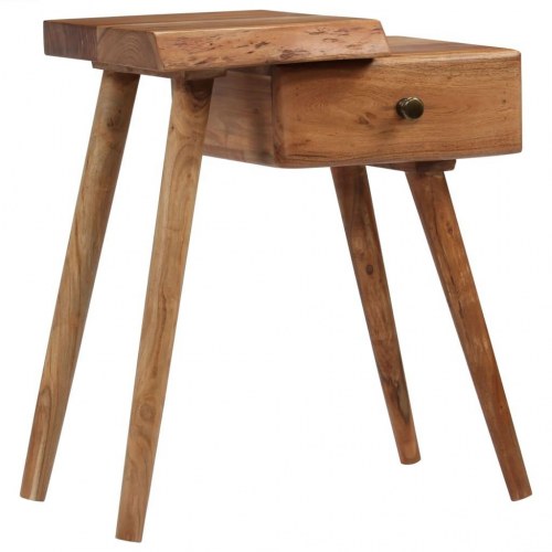 Sengebord i massivt akacietræ 45 × 32 × 55 cm - retro med skuffe