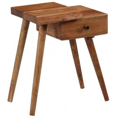 Sengebord i massivt akacietræ 45 × 32 × 55 cm - retro med skuffe