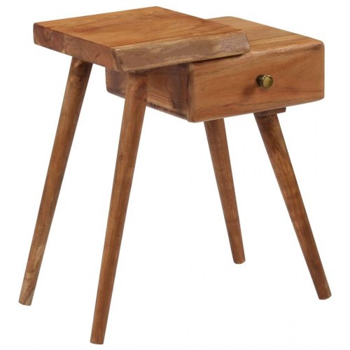 Sengebord i massivt akacietræ 45 × 32 × 55 cm - retro med skuffe