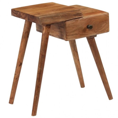 Sengebord i massivt akacietræ 45 × 32 × 55 cm - retro med skuffe