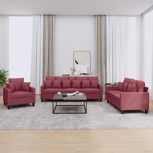 3 personers sofa med puder stof vinrød