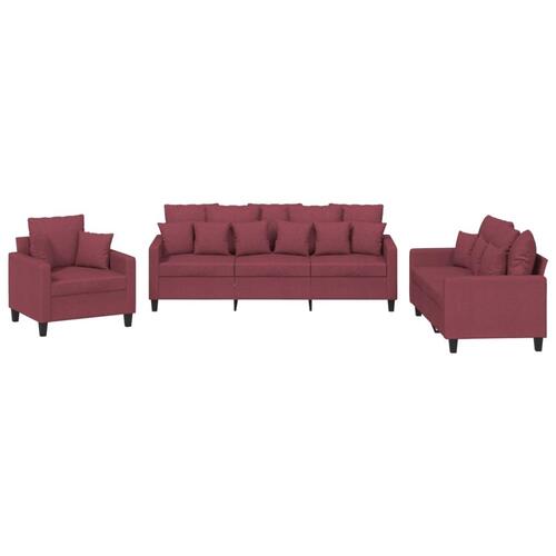 3 personers sofa med puder stof vinrød