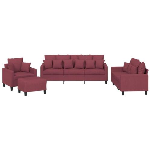 Sofasæt 4 dele med puder stof vinrød