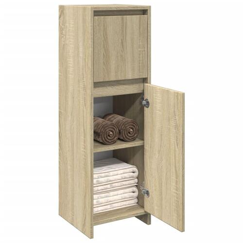 Badeværelsesskab 30x30x95 cm konstrueret træ sonoma-eg