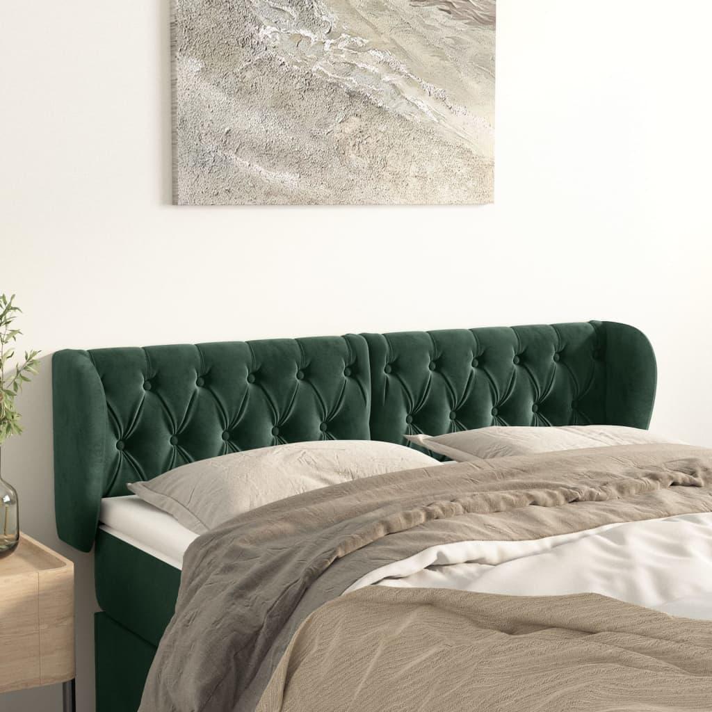 Sengegavl med kanter i fløjl - 147×23×78/88 cm, mørkegrøn billede
