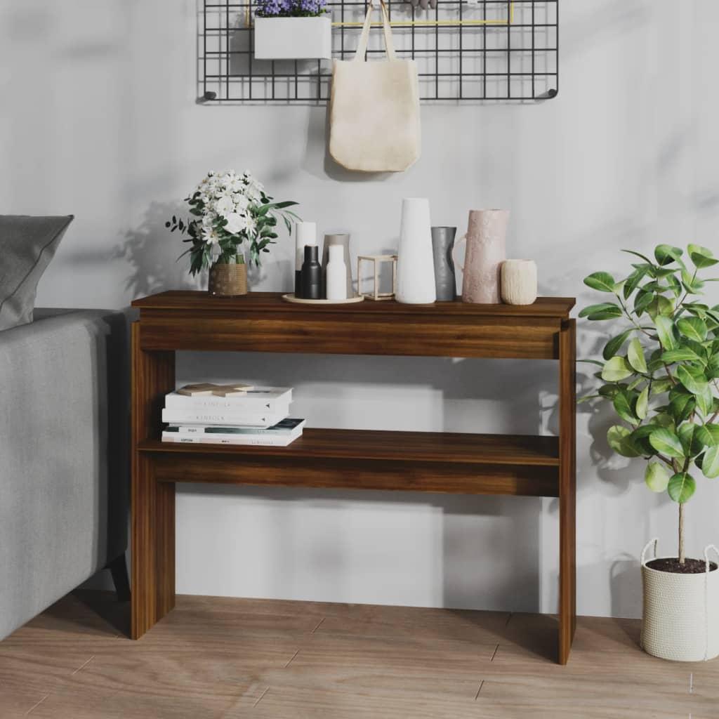 Konsolbord 102x30x80 cm konstrueret træ brun egetræsfarve