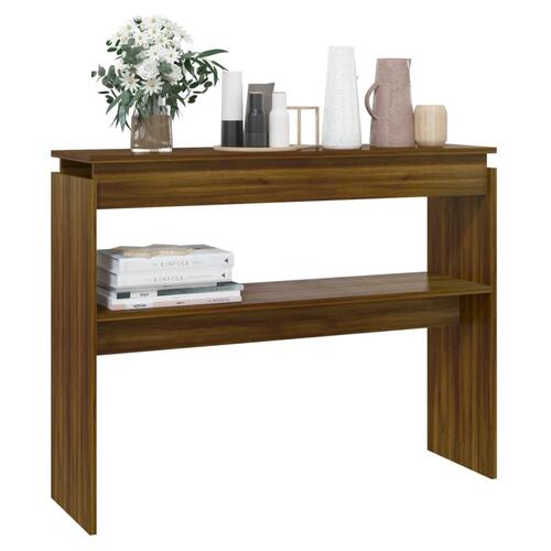 Konsolbord 102x30x80 cm konstrueret træ brun egetræsfarve